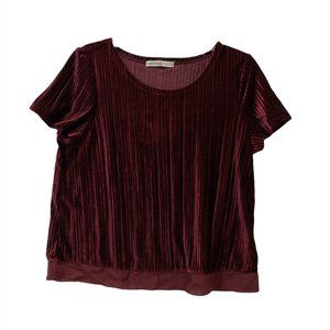 Signature Collection Women's Top Size M Velour Burgundy Short Sleeve